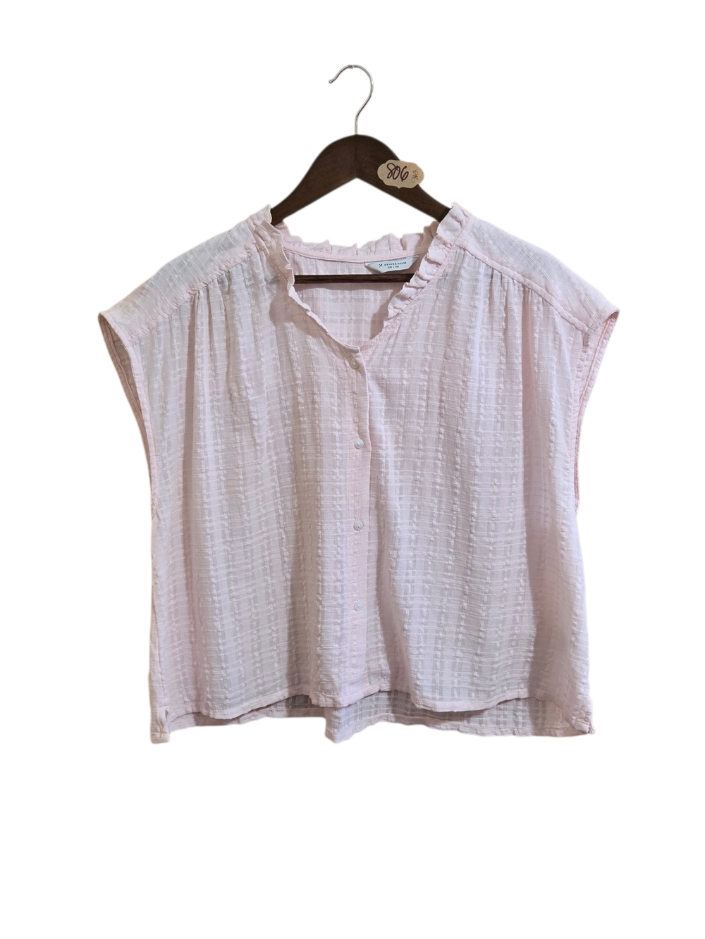 Light‎ Pink Textured Cap-Sleeve Button Front Top